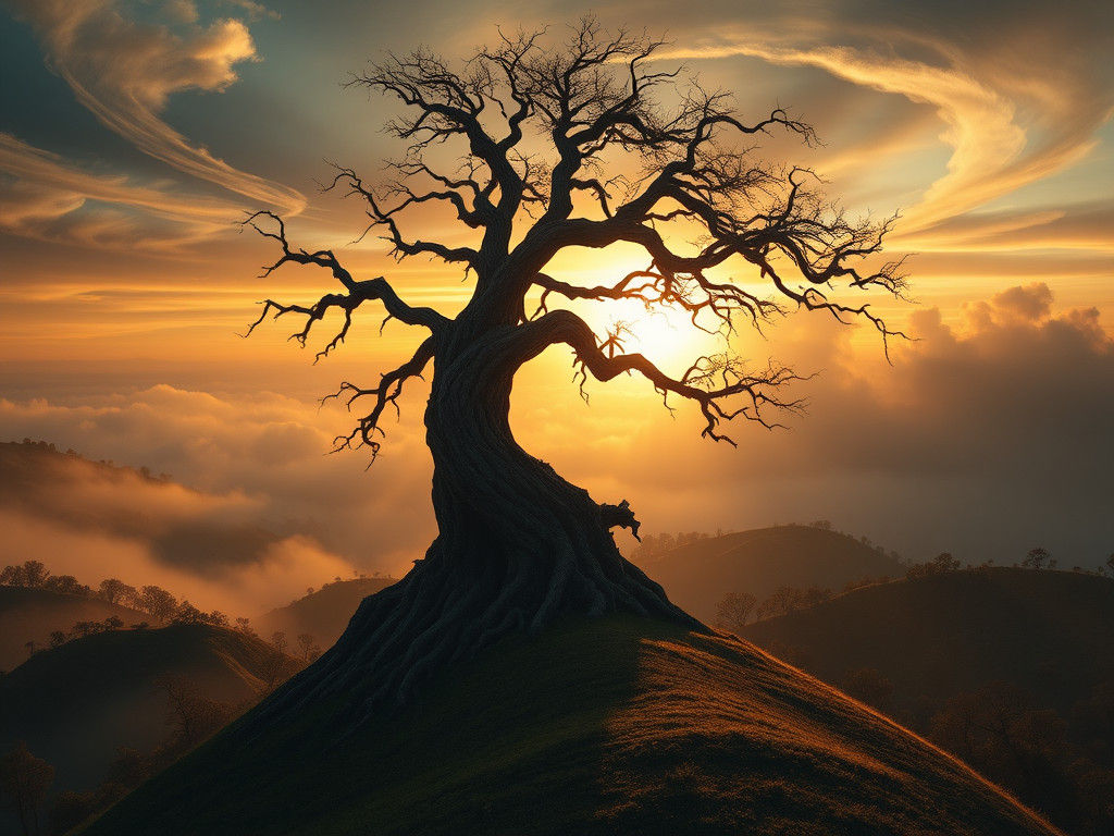 Ancient Tree at Sunset: Hyperrealistic Matte Painting