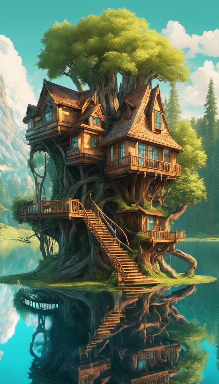 Enormous Fairy Treehouse with Crystal Water Slide