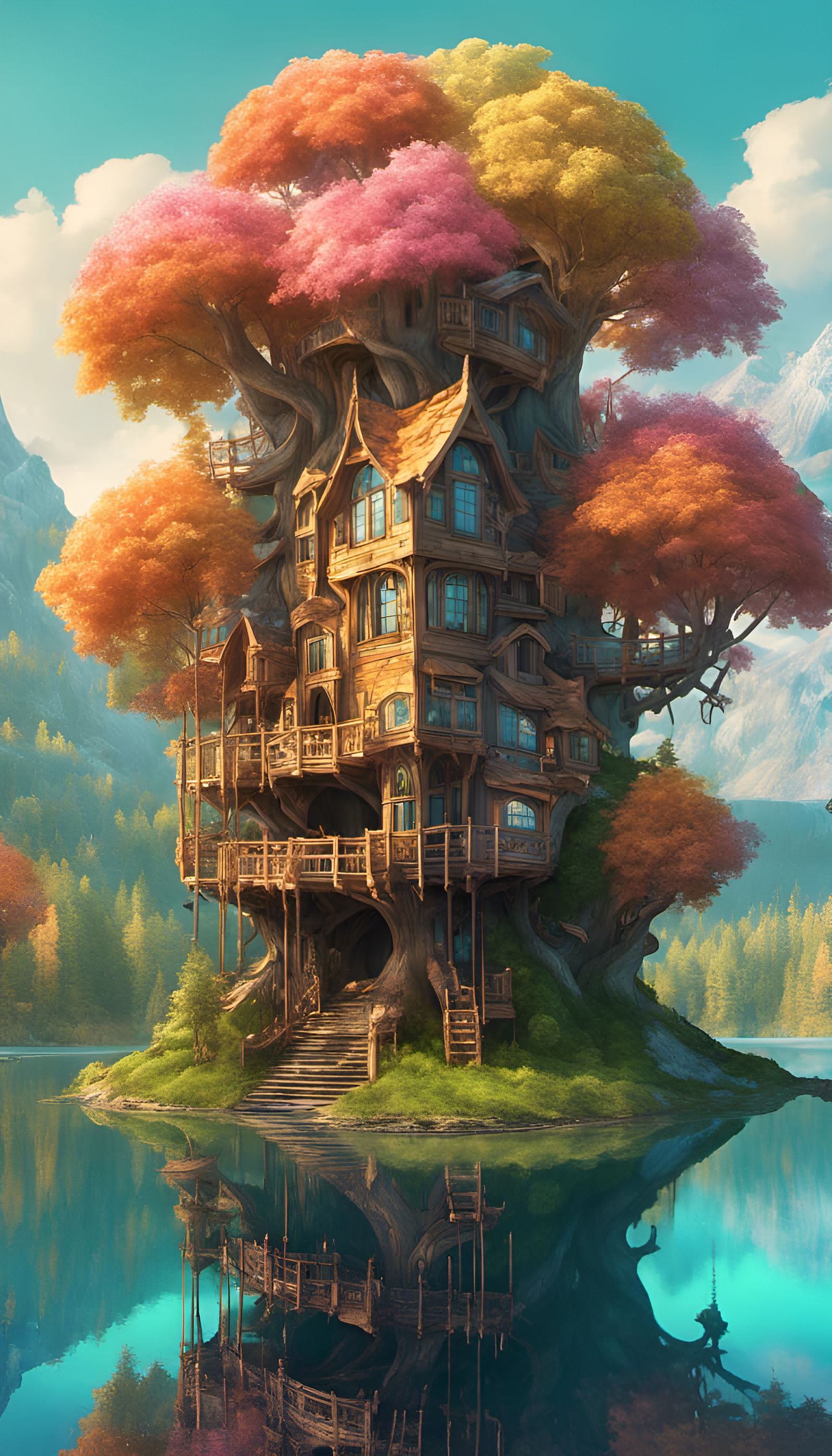 Fairy Treehouse with Crystal Slide, Digital Art