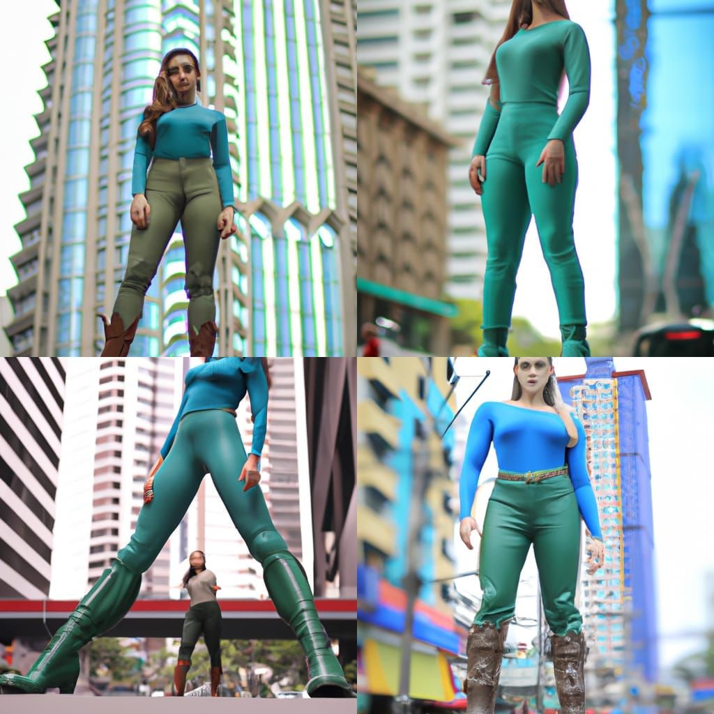 Giant Woman Dominates Cityscape in Realistic Style