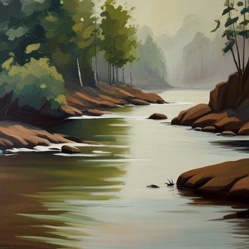 Forest River: An Oil Painting