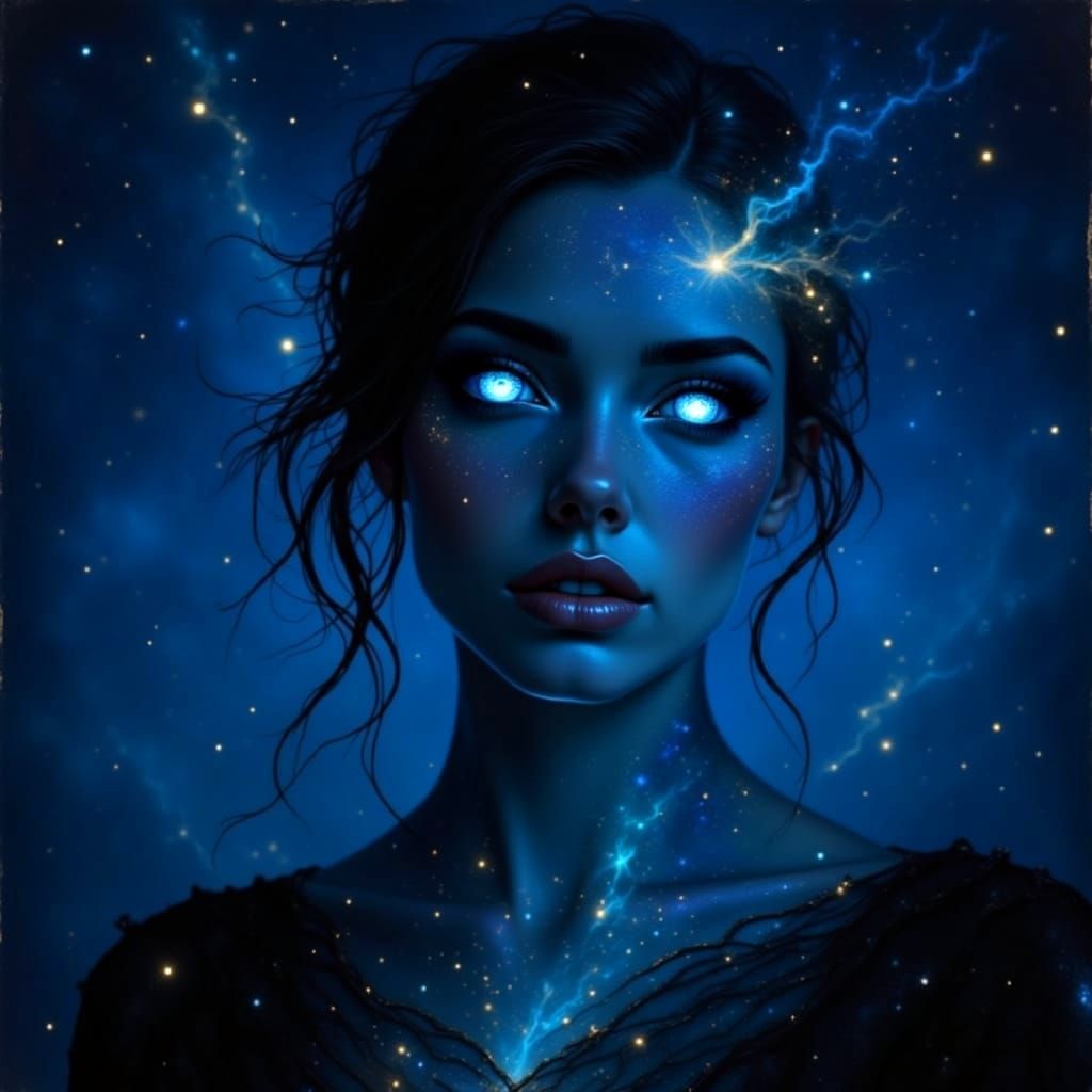 Cosmic Being Emerges in Stained Glass and Gold