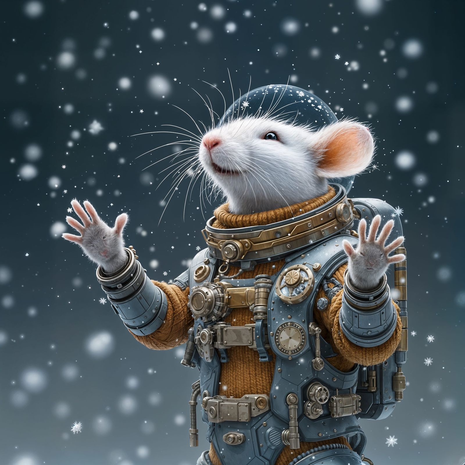 Steampunk Astronaut Rat in Snowy Wonderland