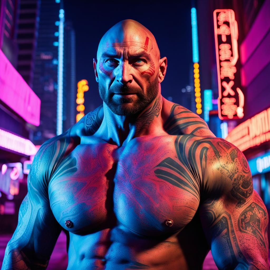 Drax the Destroyer in Neon Cityscape