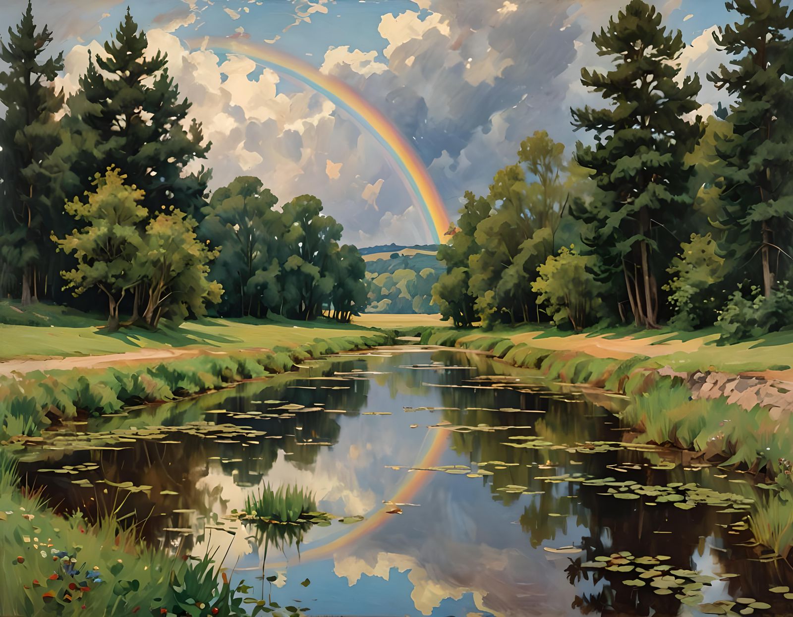 Rainbow Landscape in Oil Painting Style