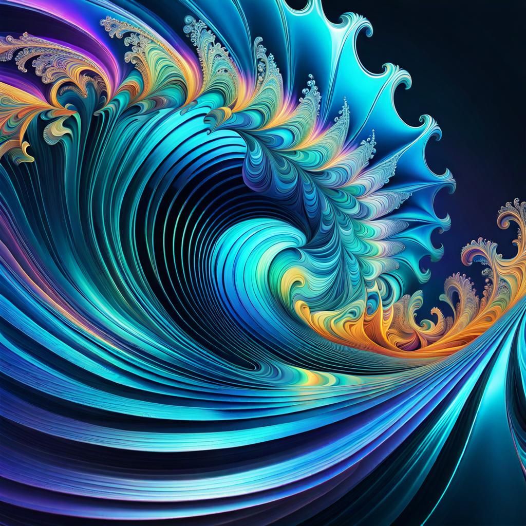 Holographic Ocean Waves in Glass Art Style