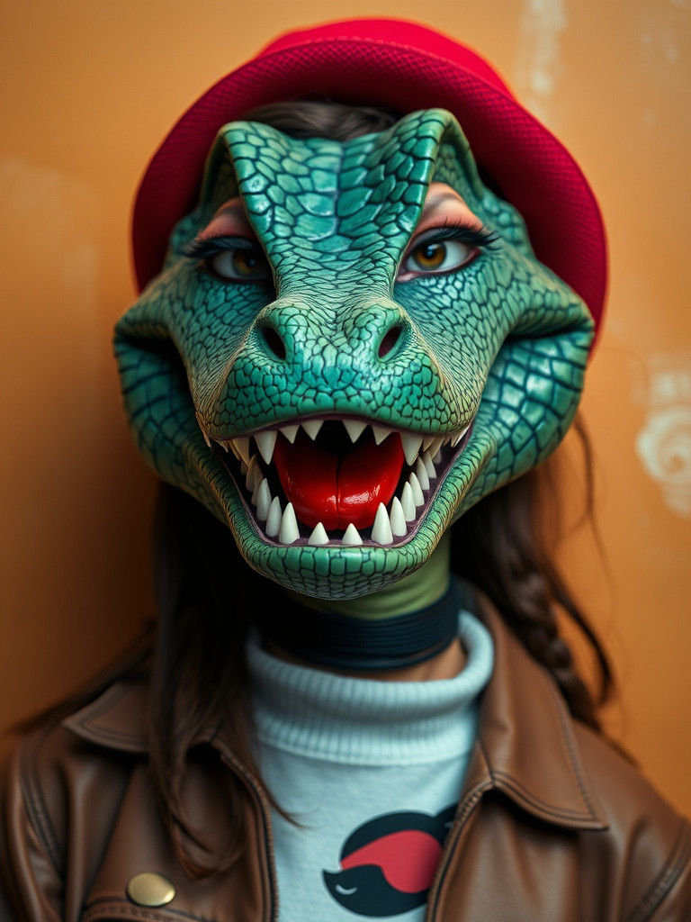 Stylish Crocodile-Faced Woman in Cinematic Pose