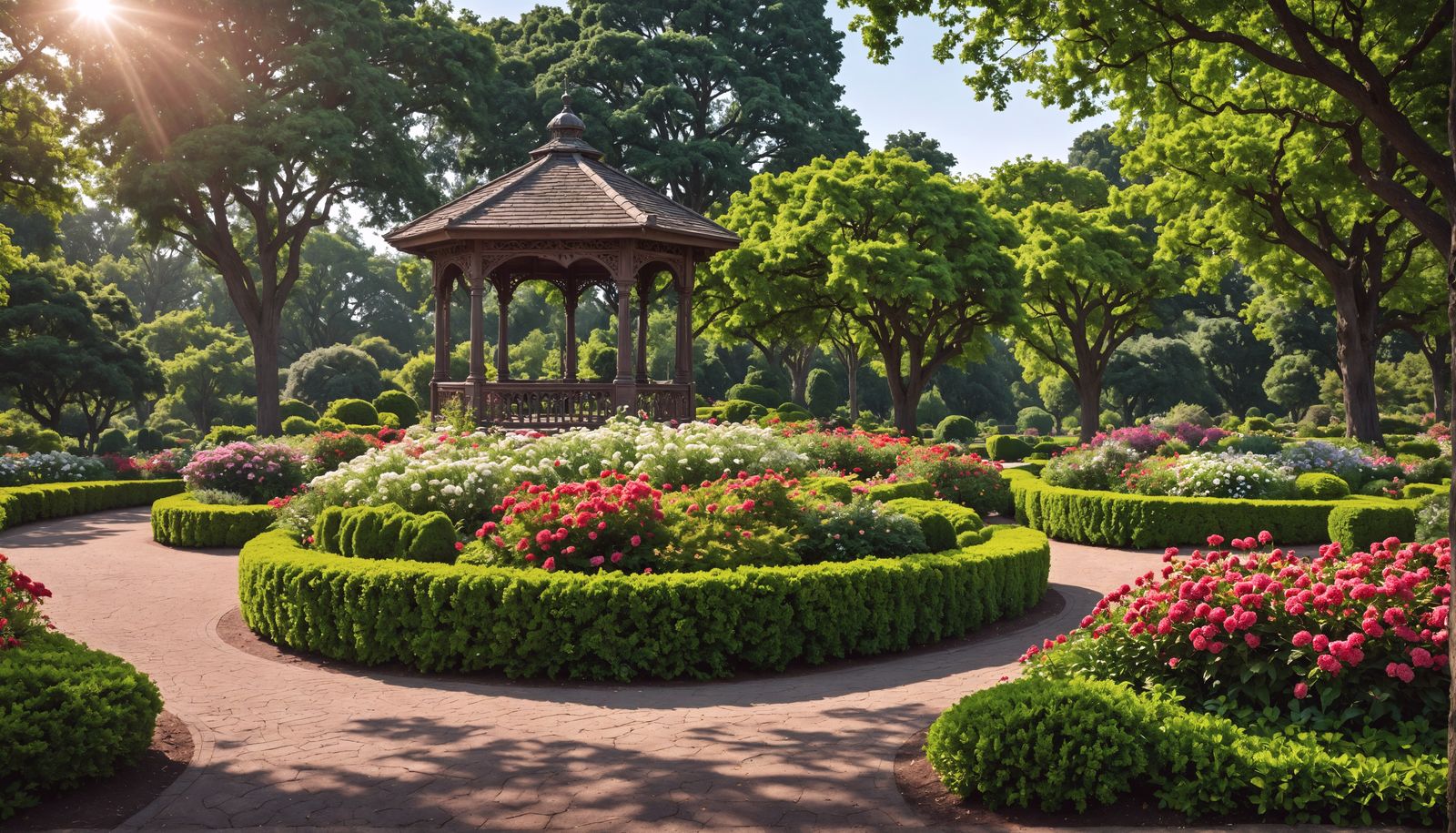 Hyperrealistic Garden Park with Flowers and Trees