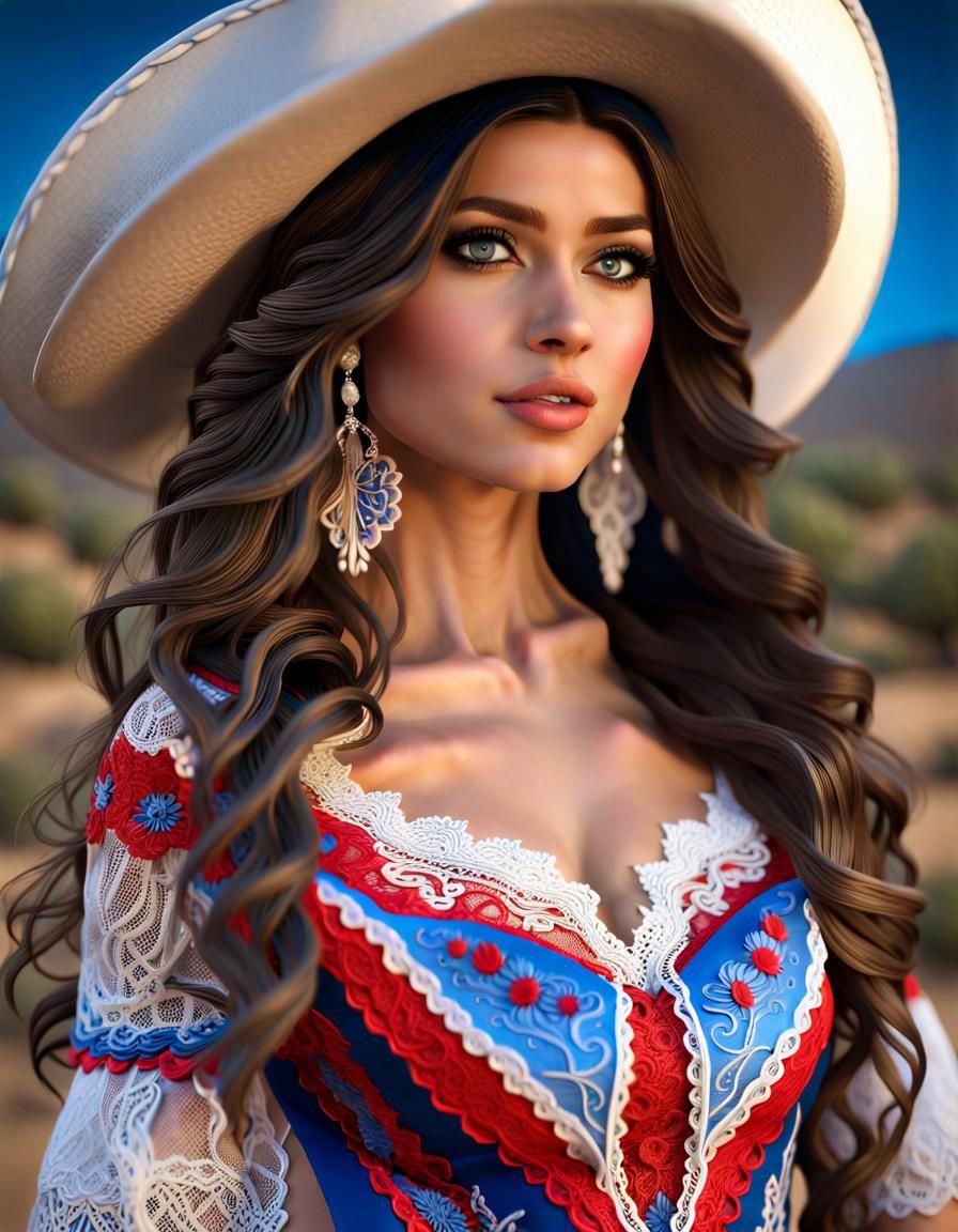Mexican Beauty Queen in Lace Dress, Hyper-Detailed Art