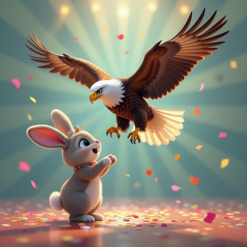 Eagle Carries Bunny to Celebration in 3D Art Style