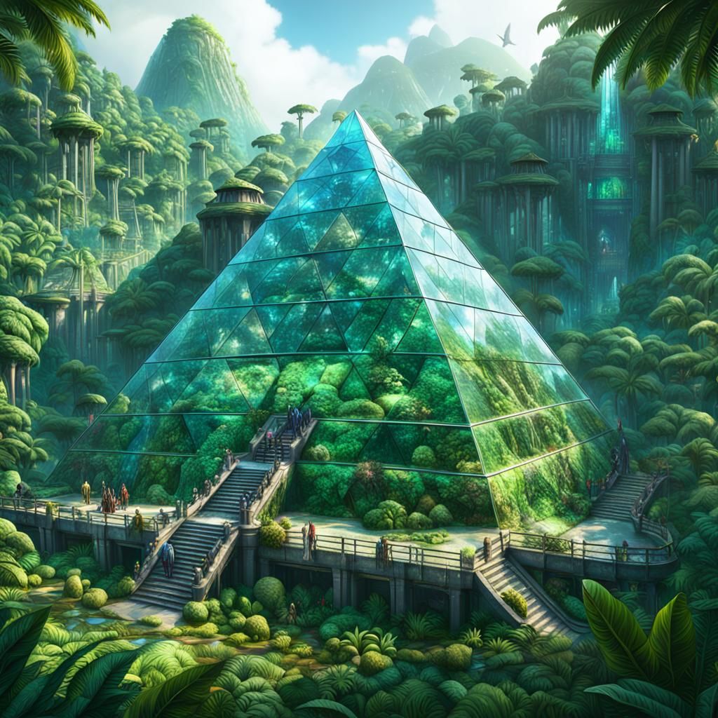 Futuristic City in Glass Pyramid: Fantasy Concept Art