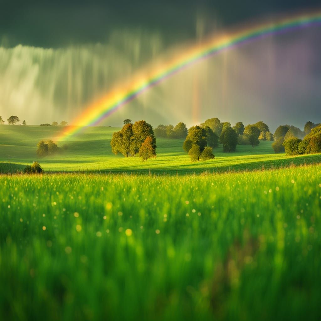 Verdant Fields Under a Radiant Rainbow