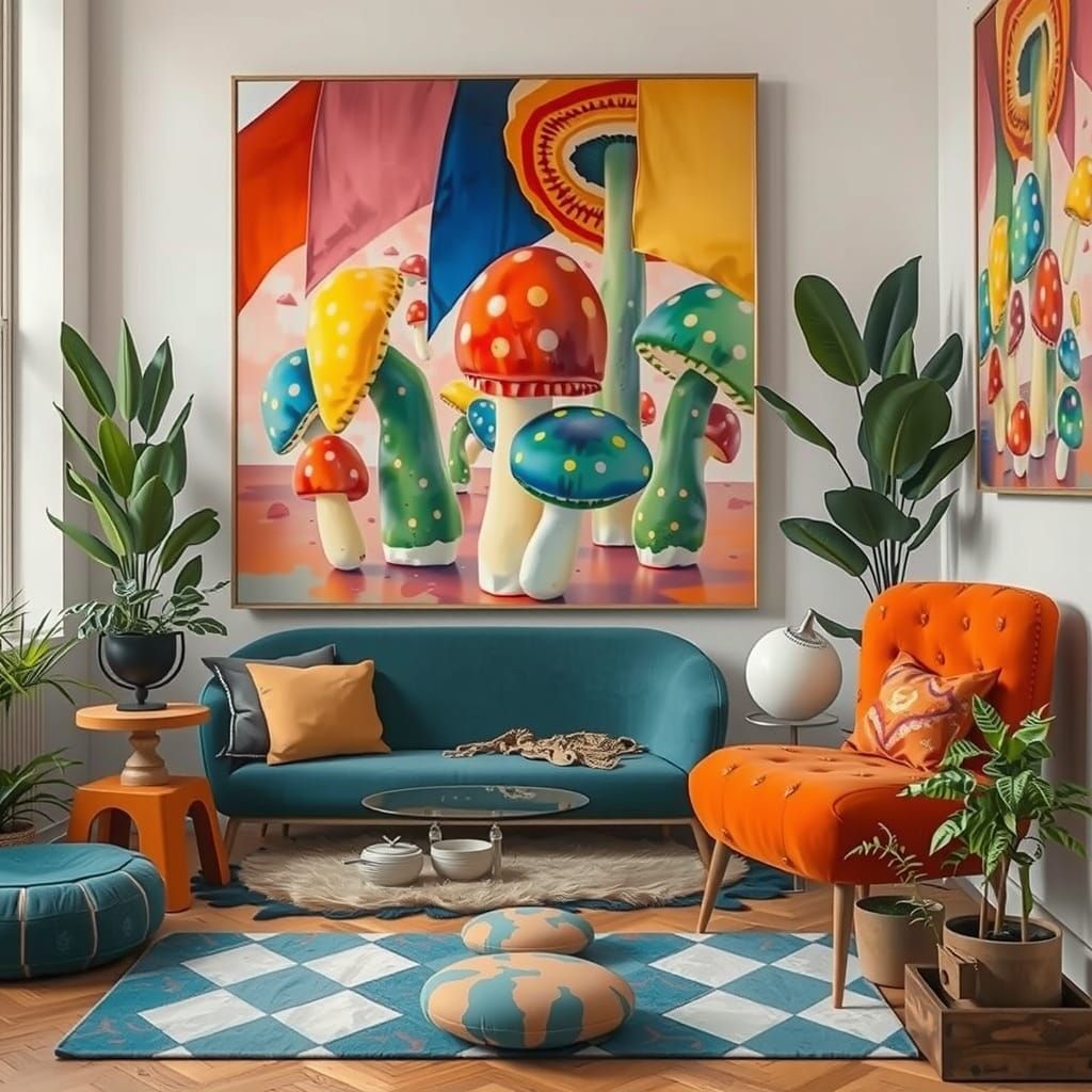 Surreal 17th Century Computer with Mushroom Flags