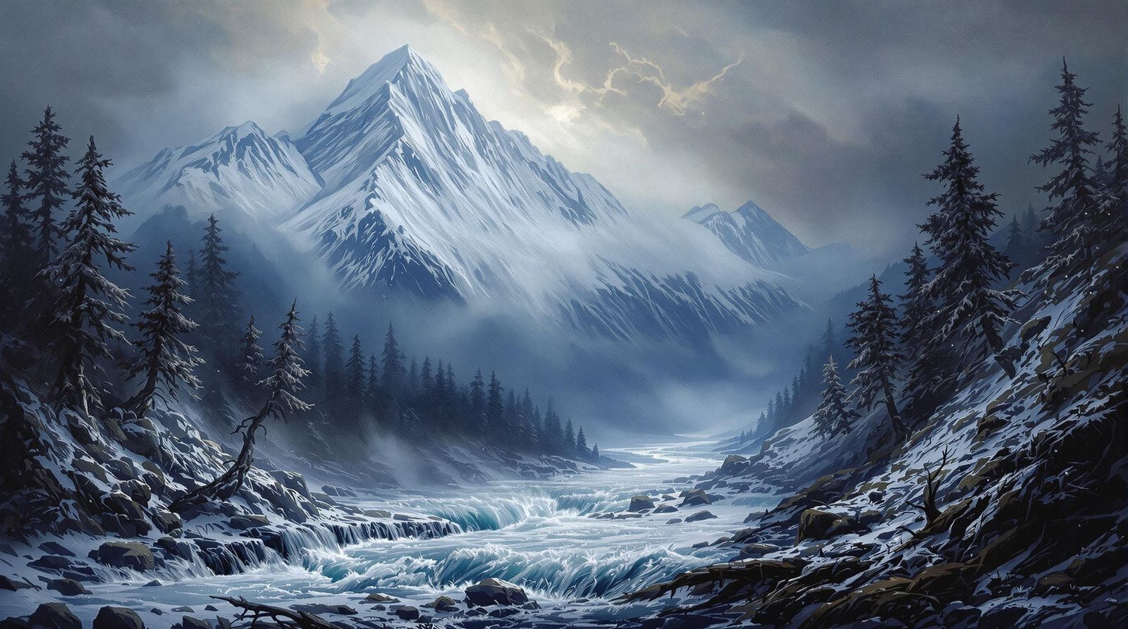 Snowy Mountain Range in Romantic Style