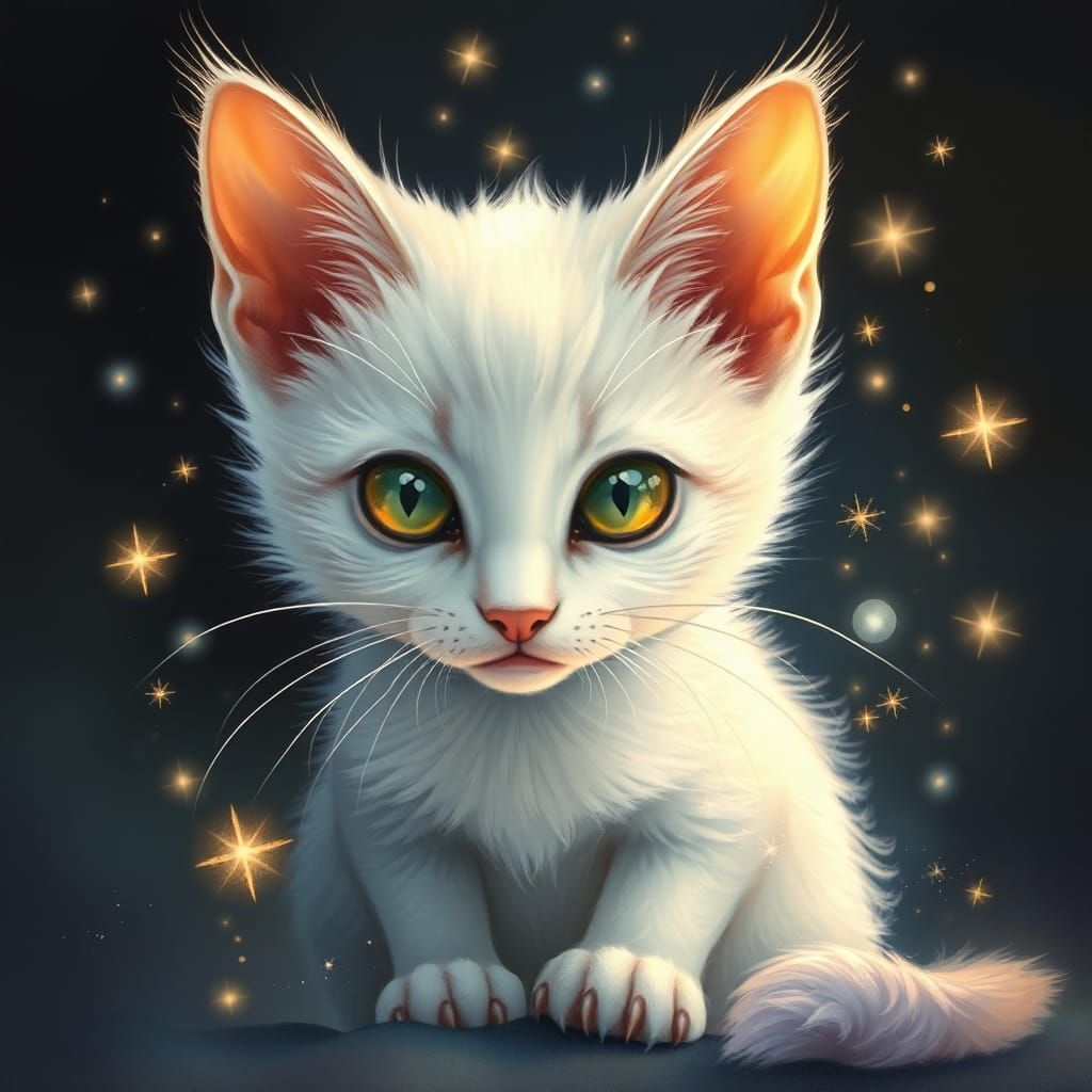 Whimsical Kitten with Luminous Details