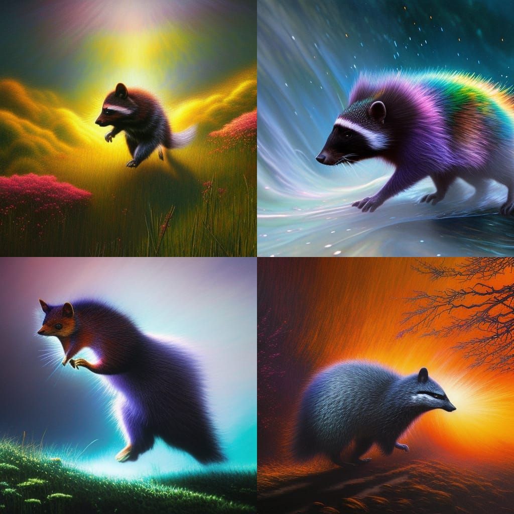 Raccoon Running: Detailed Splash Art with Dynamic Lighting