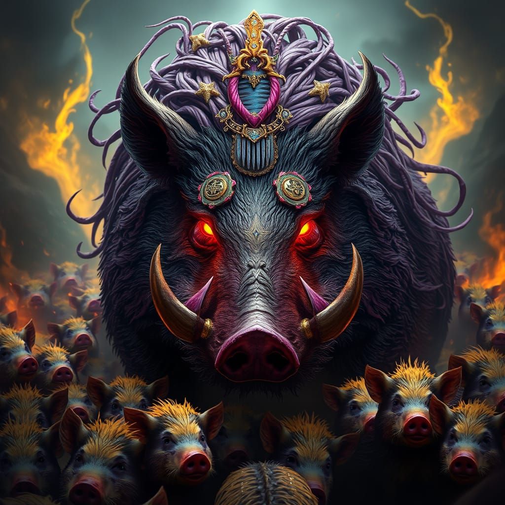 Colossal Boar in Dark Fantasy Style