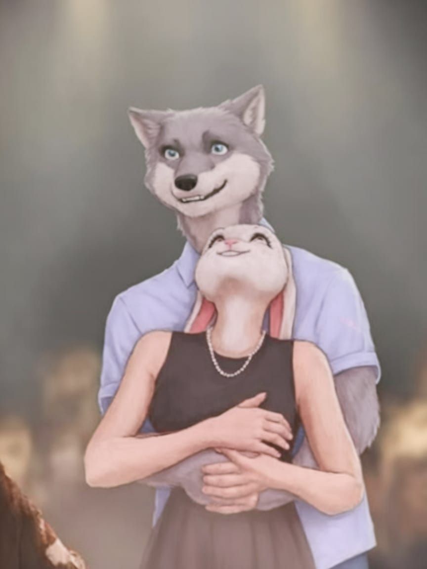 Loving Anthropomorphic Wolf and Rabbit Couple at Concert