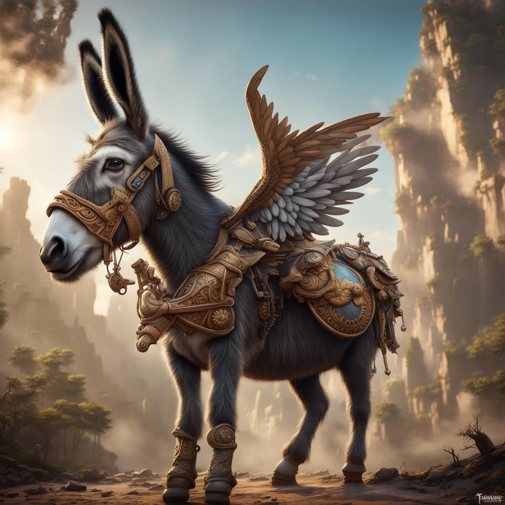 Fantastical Five-Legged Donkey with Airplane Wings
