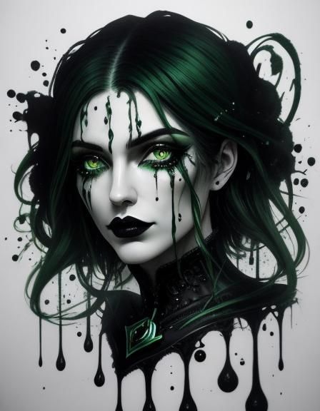 Gothic Whimsical Face in Tears: Surreal Ink Art