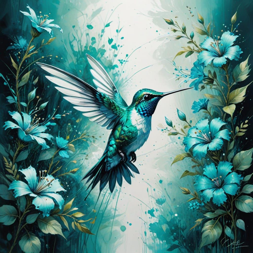 Iridescent Hummingbird in Watercolor Style