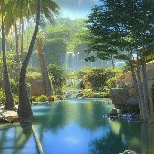 Tranquil Oasis: An Oil Painting Landscape