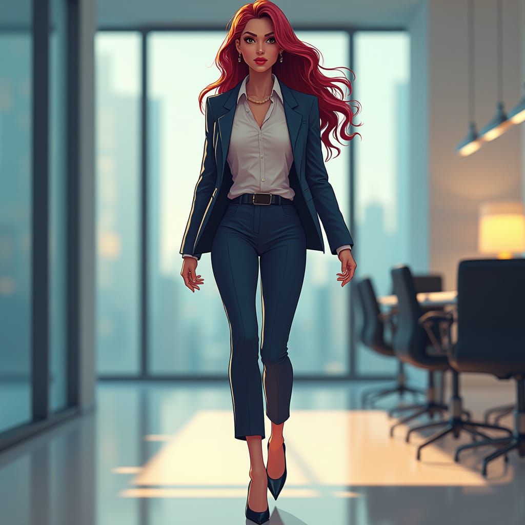 Confident Businesswoman Strolls Through Modern Office