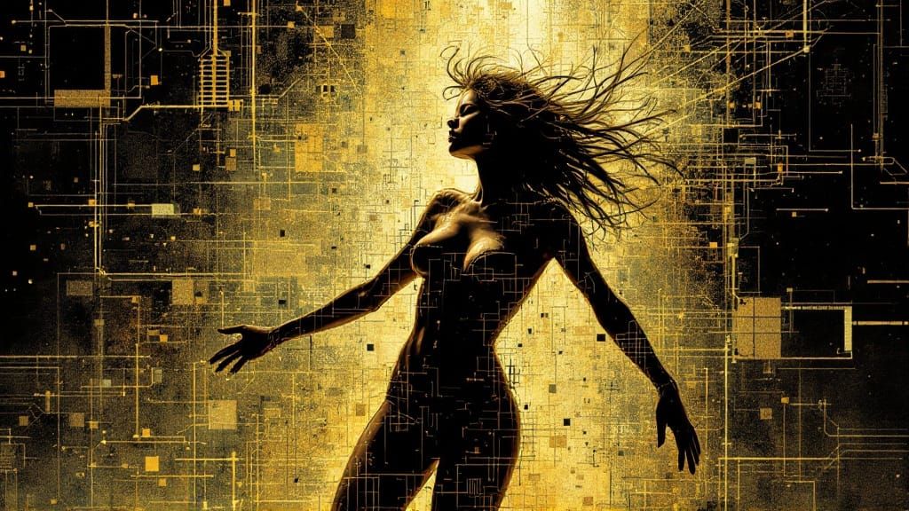 Ethereal Disco Goddess in Industrial Renaissance Style