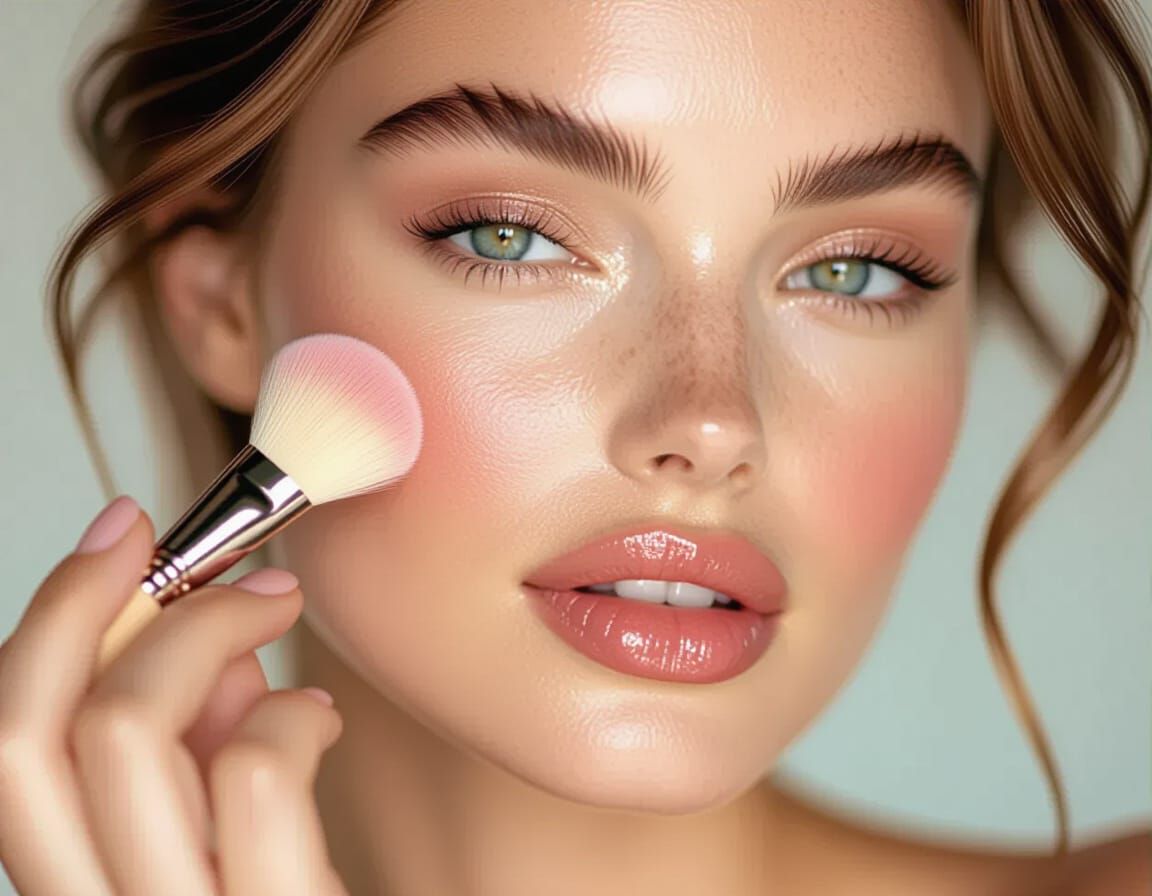 Elegant Beauty Photography: Woman Applying Blush