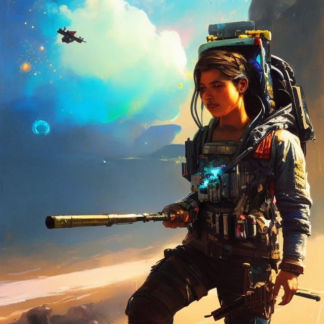 Space Pirate on Beach: Digital Art in Pastel Colors