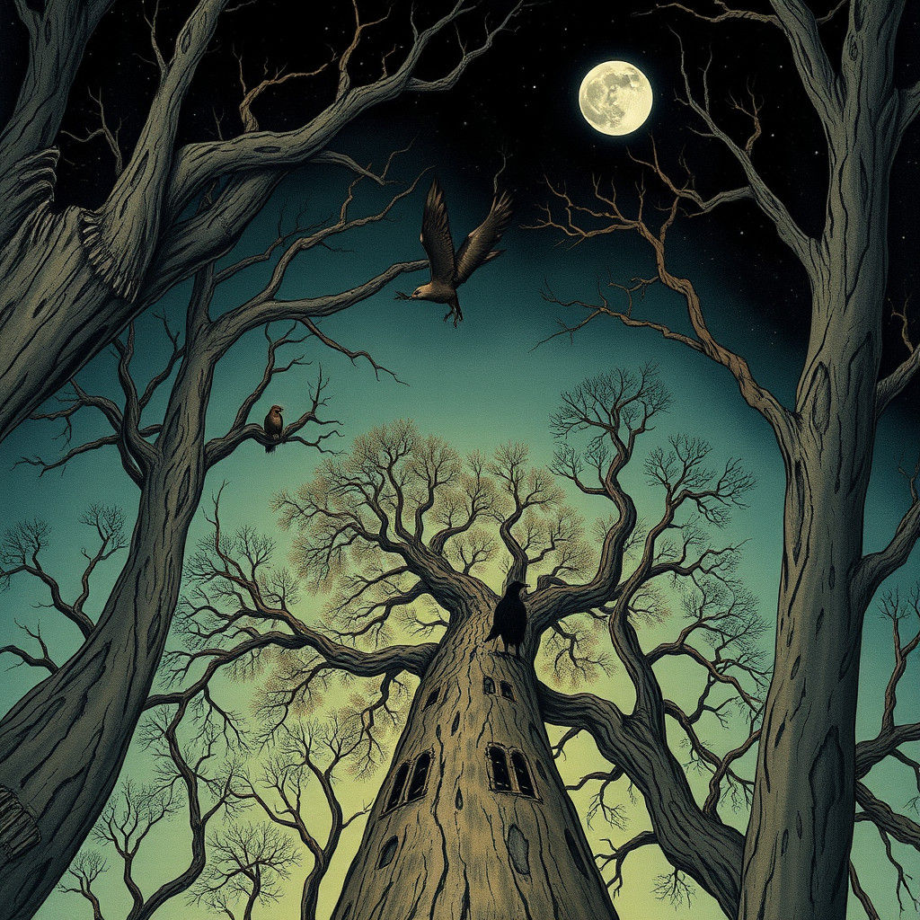 Birds Eye View of Treetops in Graphic Style