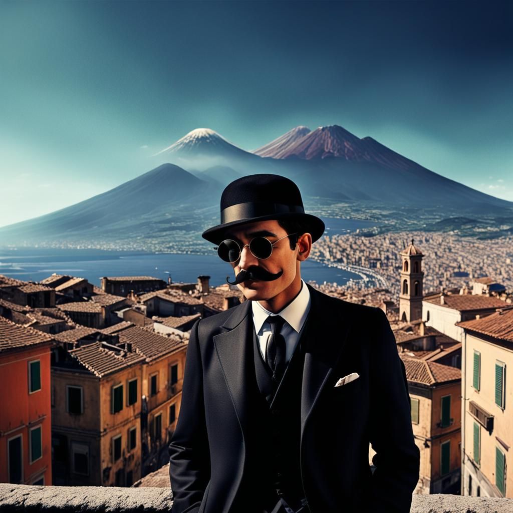 Italian Man in Black Suit: Neorealist Digital Art