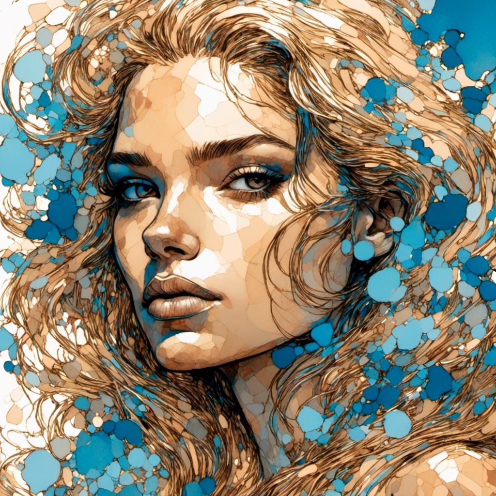 Comic Book Portrait of a Young Woman with Exaggerated Featur...