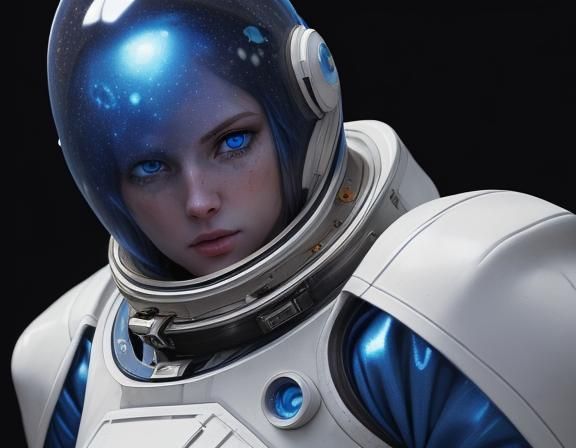 Blue-Eyed Astronaut in Hyperrealistic Splash Art