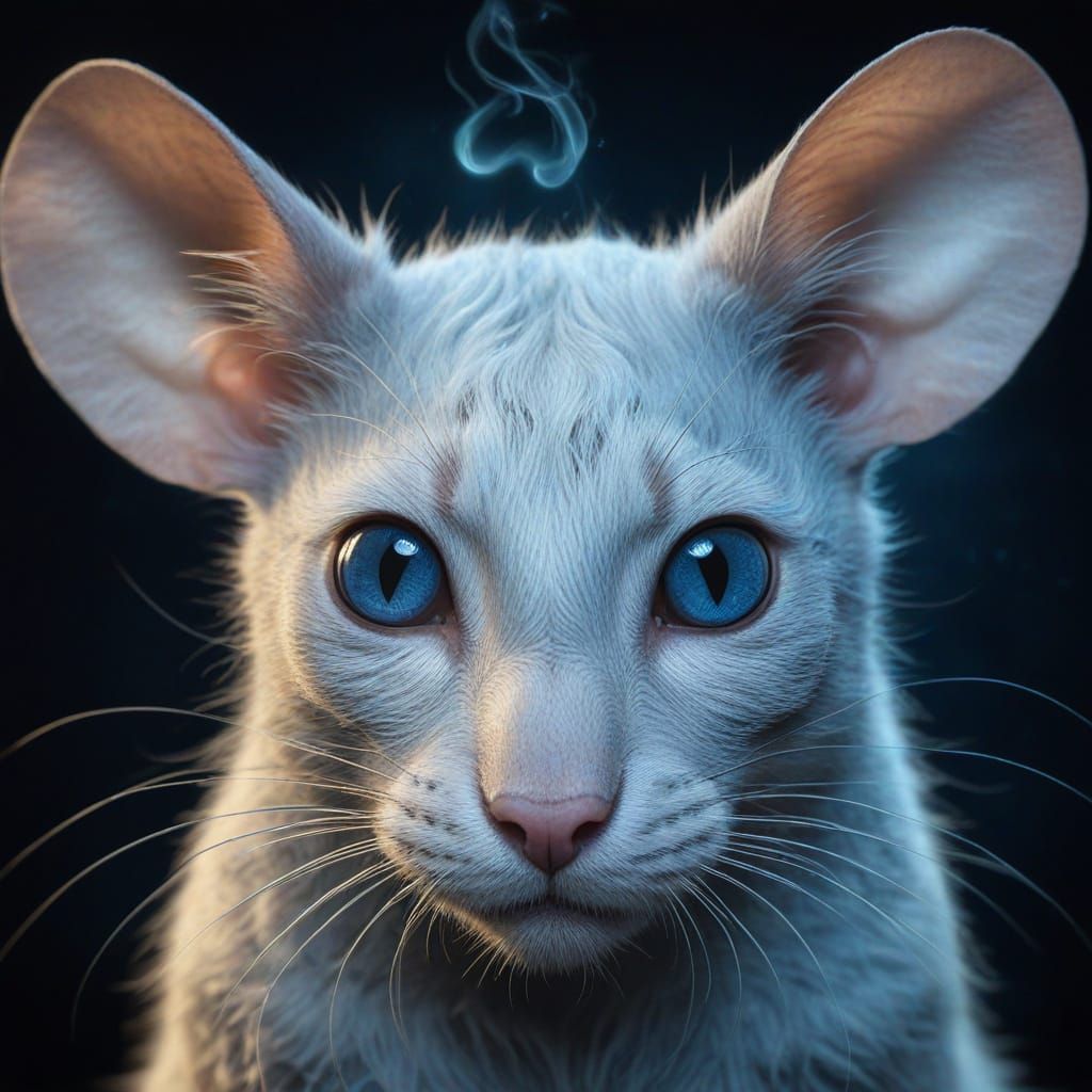 Ghostly Mouse in Cat Brain Surreal Digital Painting
