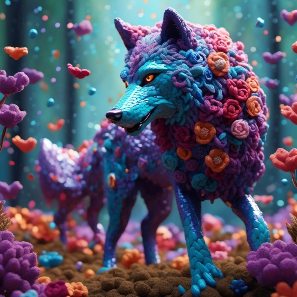 Crocheted Wolf in Detailed Fantasy Concept Art