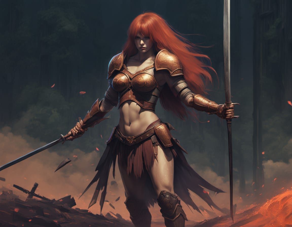 Dark Fantasy Warrior on Foggy Battlefield