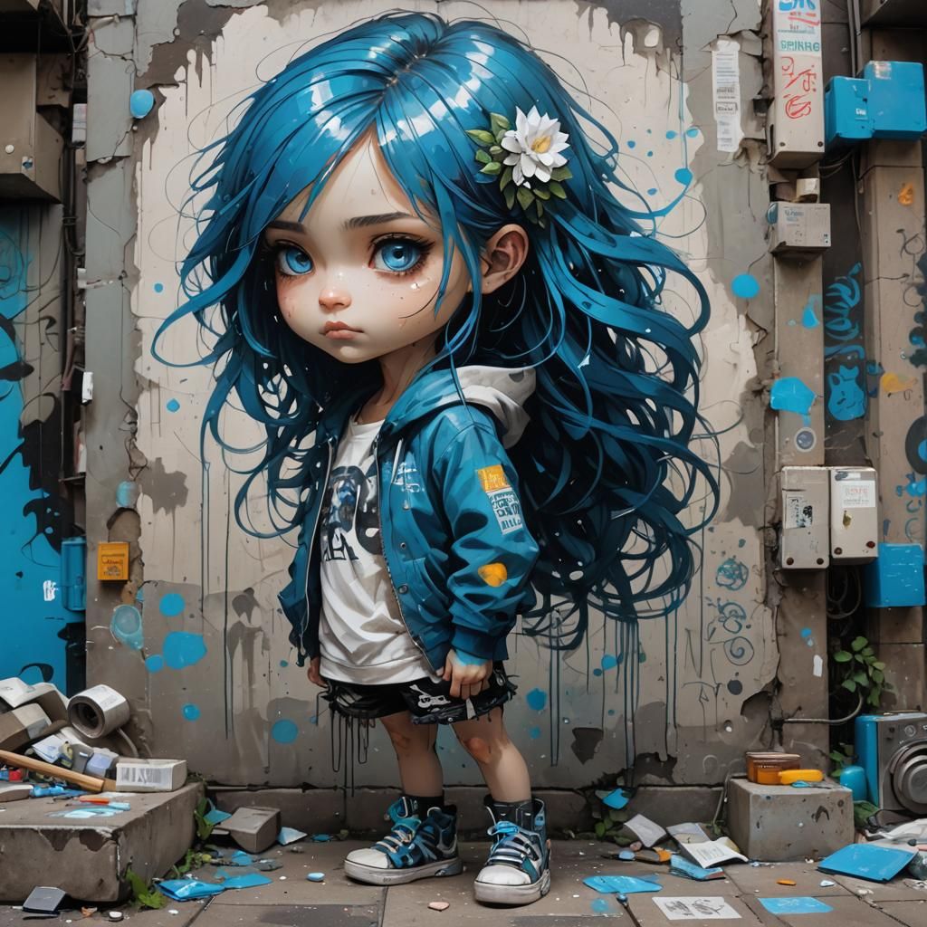 Chibi Graffiti Artist with Blue Dreads
