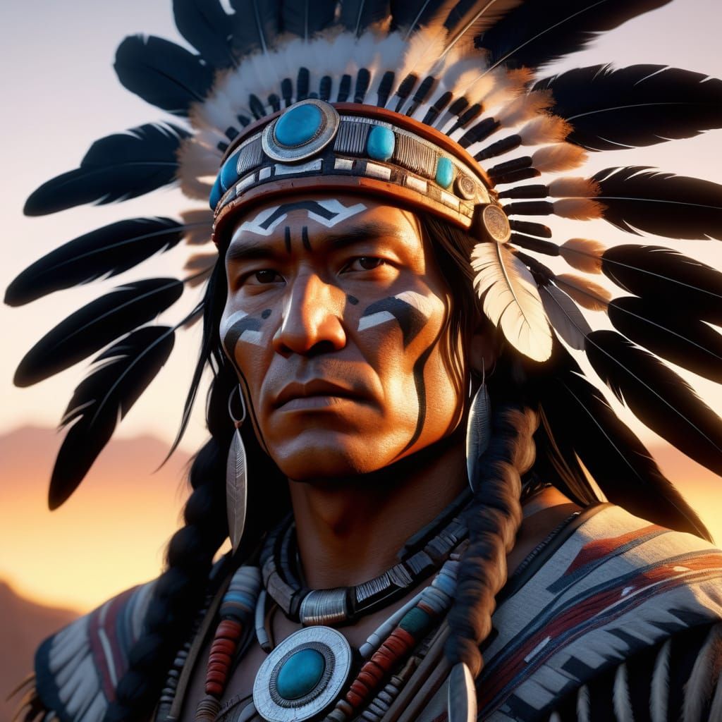 Navajo Warrior Portrait in Charcoal Art Style