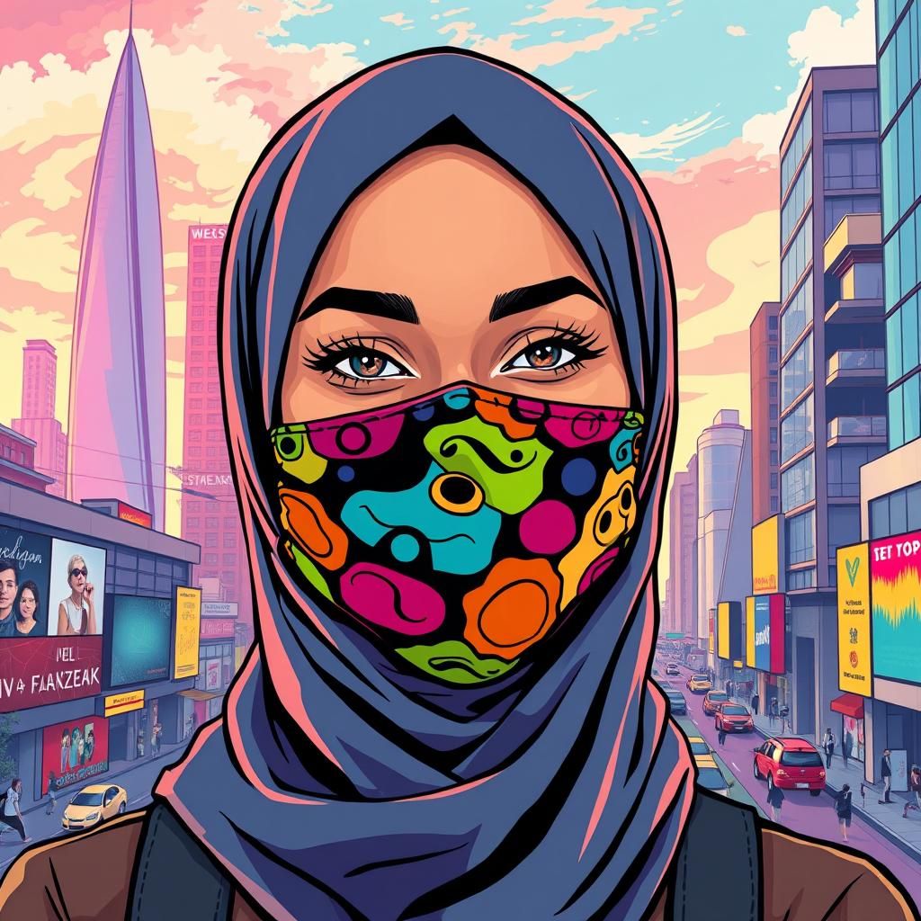 Smiling Woman in Hijab, Comic Book Portrait