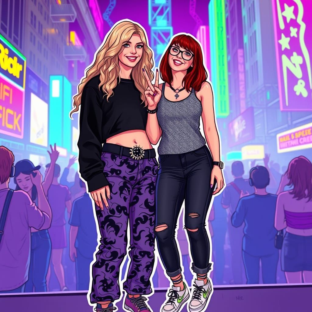 Cyberpunk Concert Queens in Neon Dreamscape