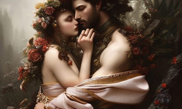 Lovers Embraced in Silk and Flowers