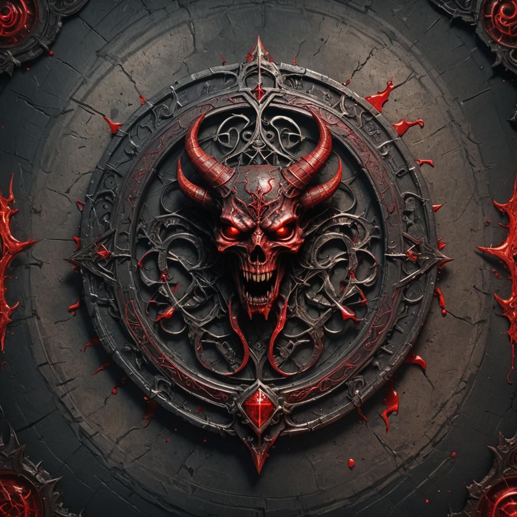 Demonic Black and Red Amulet: Detailed Matte Painting