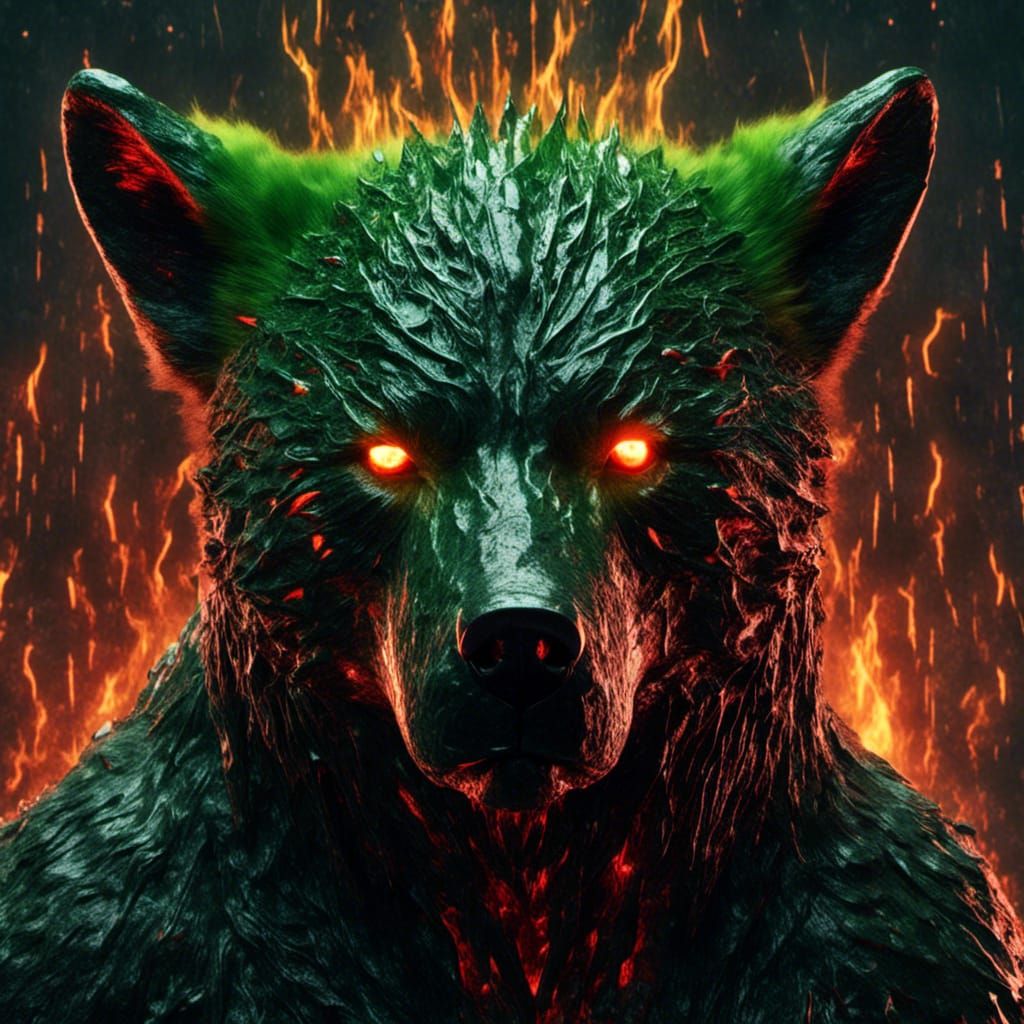 Demonic Lava Bear Fox Hybrid in Hyperrealism
