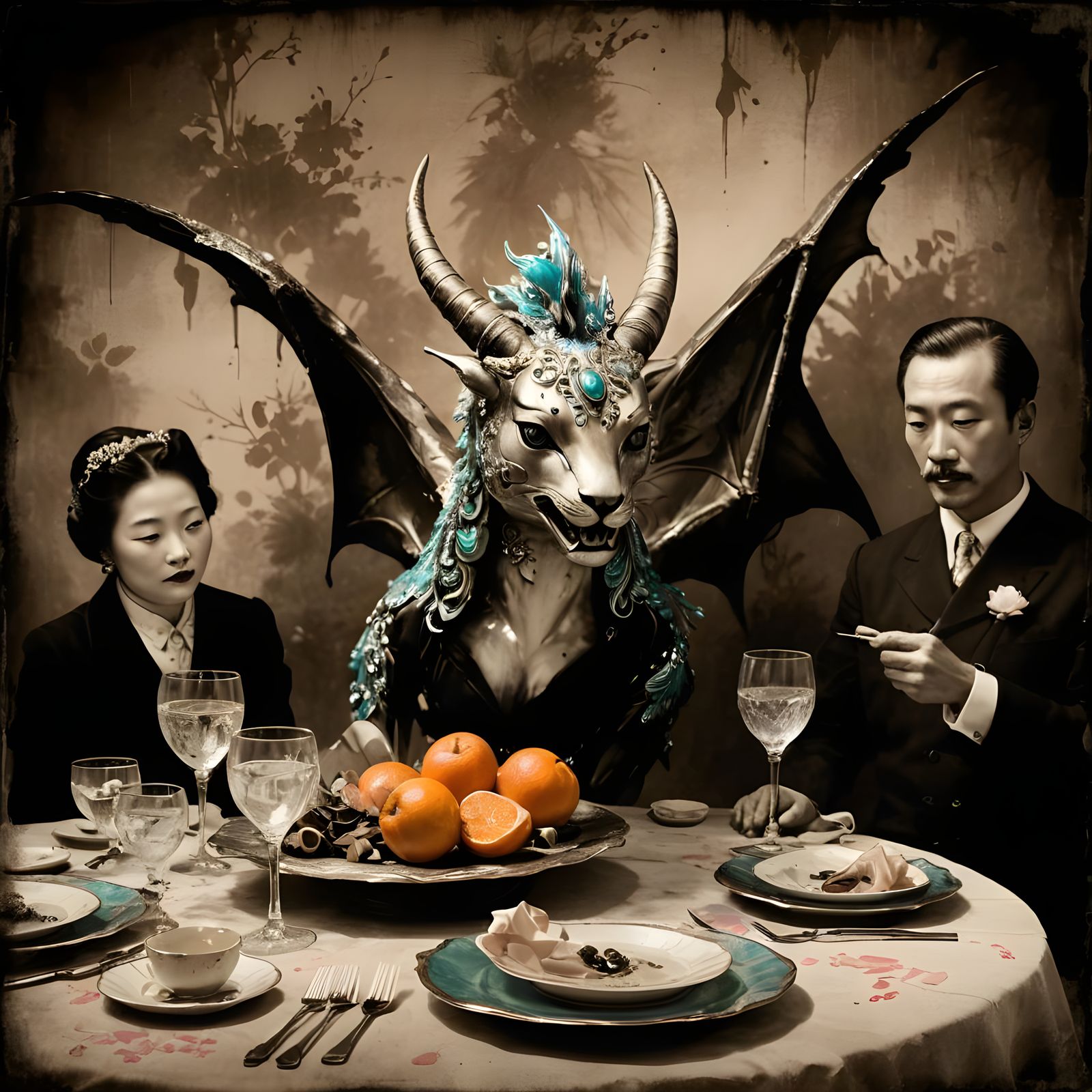 Sumi-e Portrait in 50's Pop Art Style