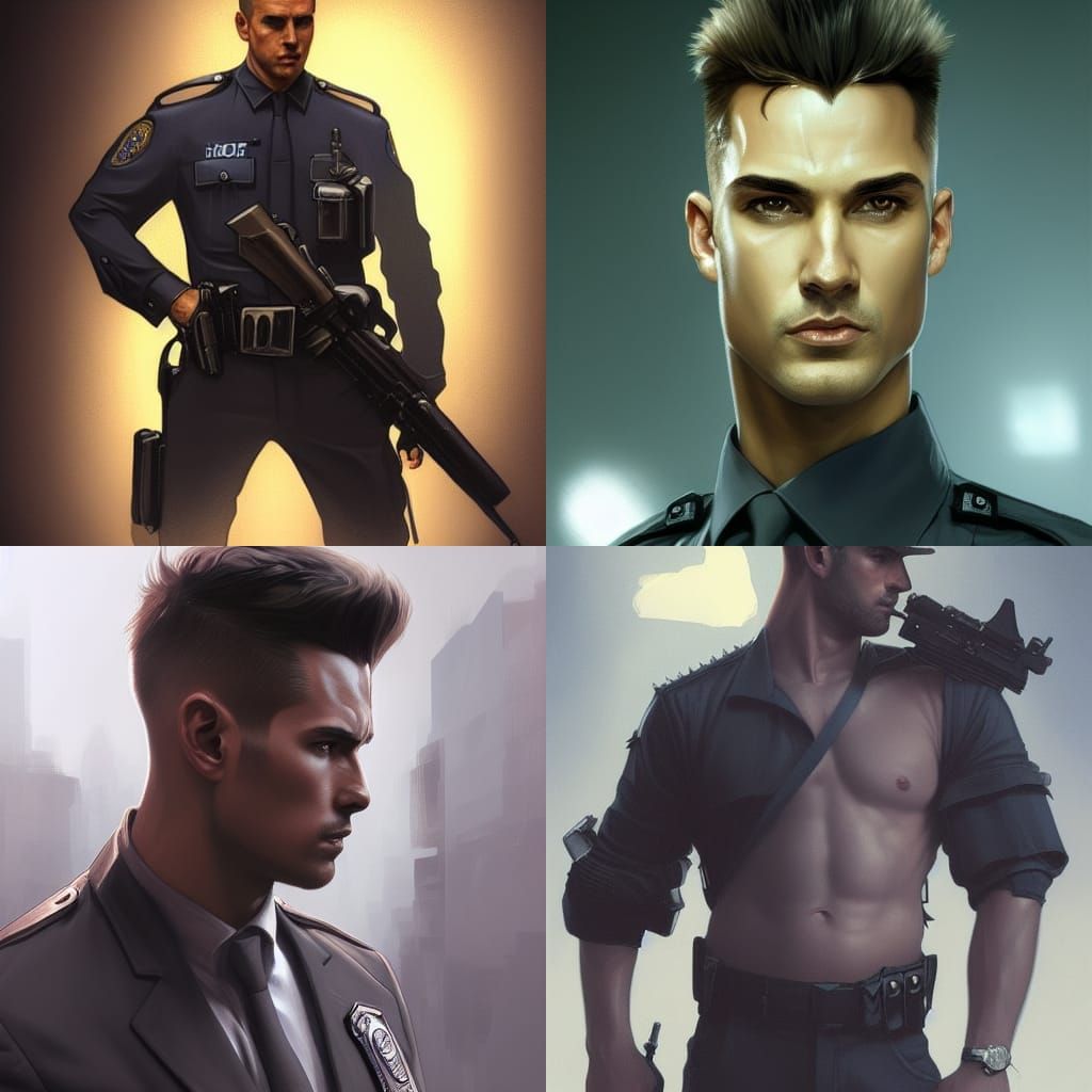 Detailed Portrait of a Handsome Policeman