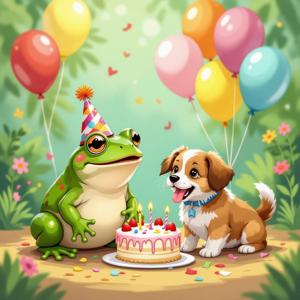 Frog's Surprise Party: Whimsical Illustration