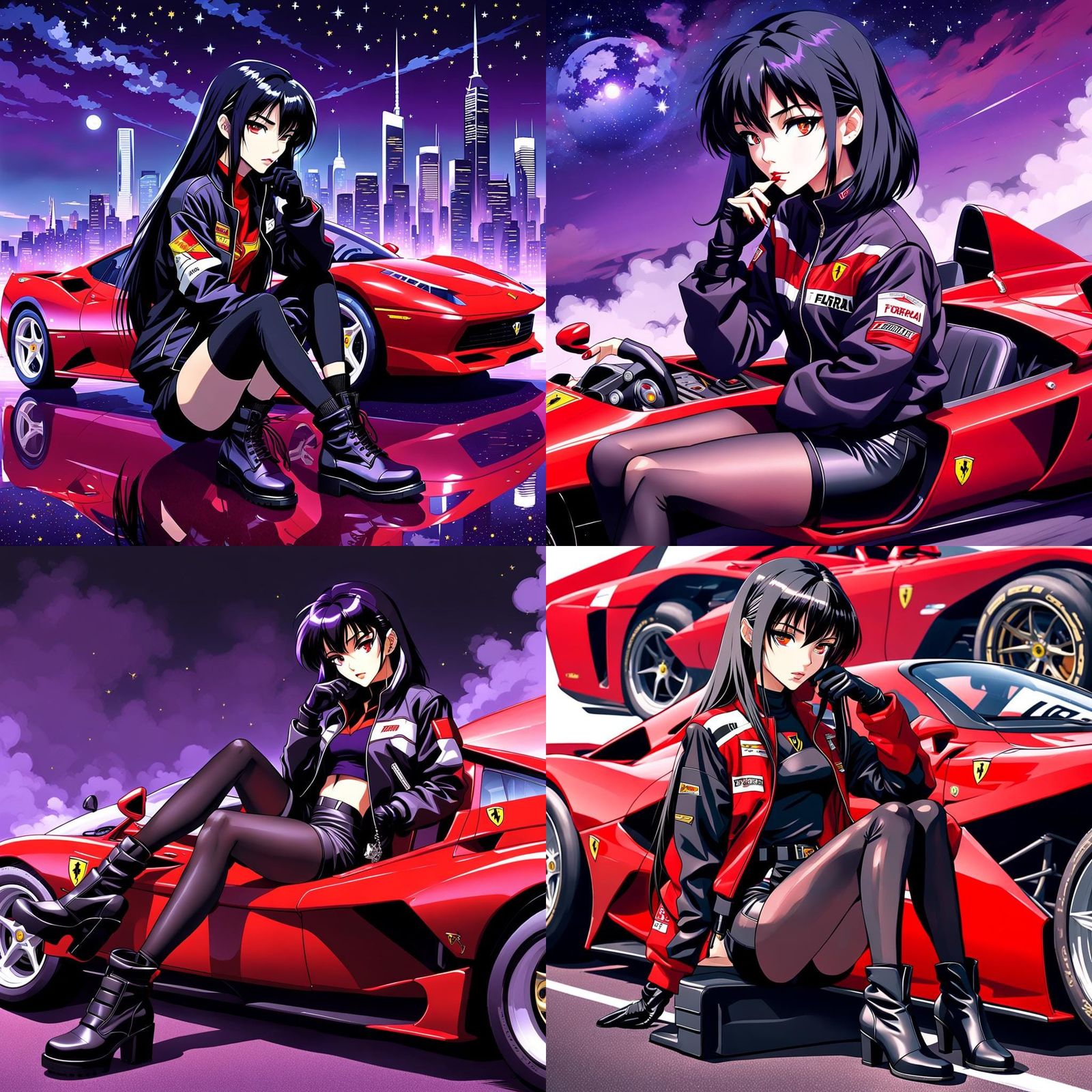 Anime Girl on Ferrari in Evangelion Art Style
