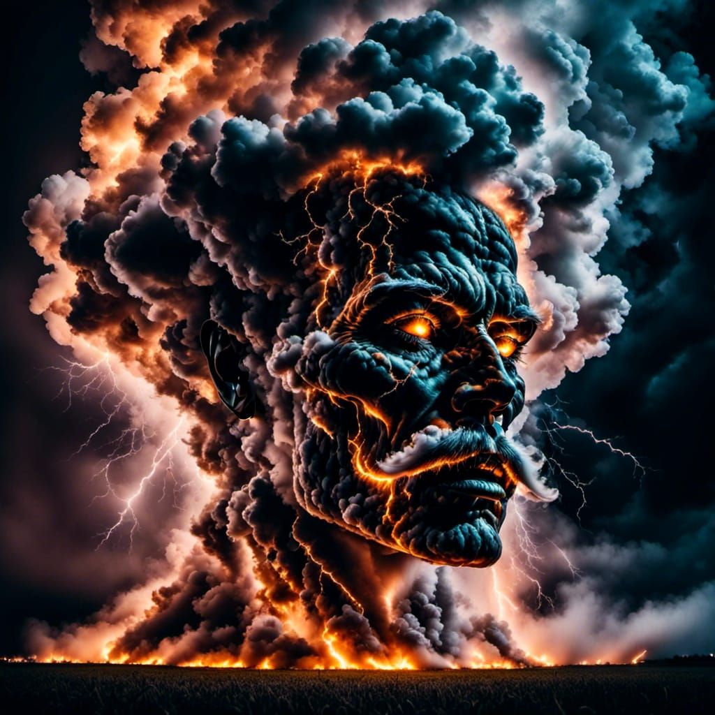 Powerful God Face Formed From Translucent Smoke