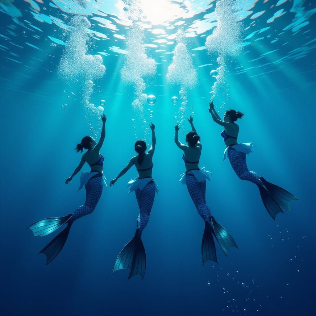 Ama Divers Ascend in Dreamlike Underwater Realm